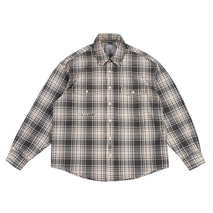 衬衫 泥浸染色破坏长袖 日产超长绒棉黑白格纹衬衫 Resalibert