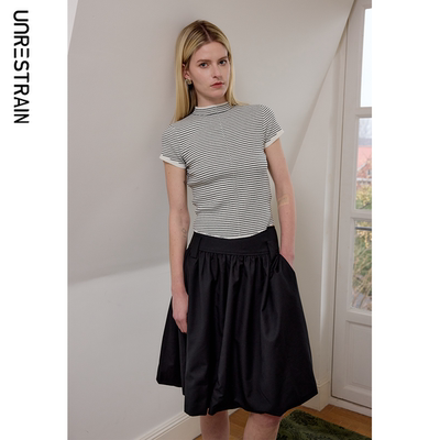 UNR25春夏廓形抽褶半身A字裙