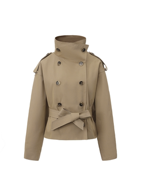 UNRESTRAIN「UNR」率性书签 立领双排扣收腰短款风衣外套上衣女