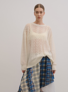 UNRESTRAIN「UNR」绒雾日光 罗纹圆领宽松针织衫套头上衣女