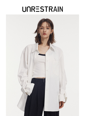 【UNRESTRAIN】UNR设计师品牌白色解构多层堆叠袖口衬衫情侣同款