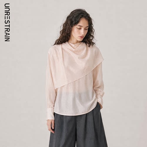 UNR不对称翻折纽扣衬衫上衣女