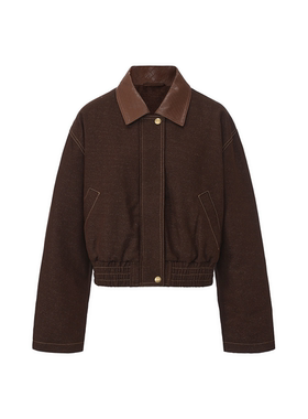 UNRESTRAIN「UNR」落日摩卡 小翻领拼接短款宽松拉链羽绒服外套女