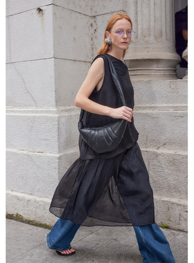 【UNRESTRAIN】【吴昕同款】明星同款夏季黑色透视拼接无袖连衣裙