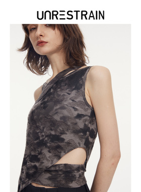 【UNRESTRAIN】UNR设计师品牌辣妹不对称吊带背心女上衣