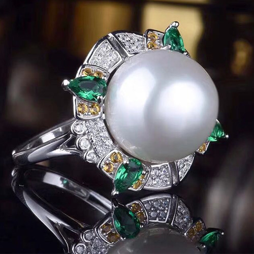 大颗粒天然淡水珍珠戒指15-16毫米大白爱迪生正圆高亮泽正品镶嵌