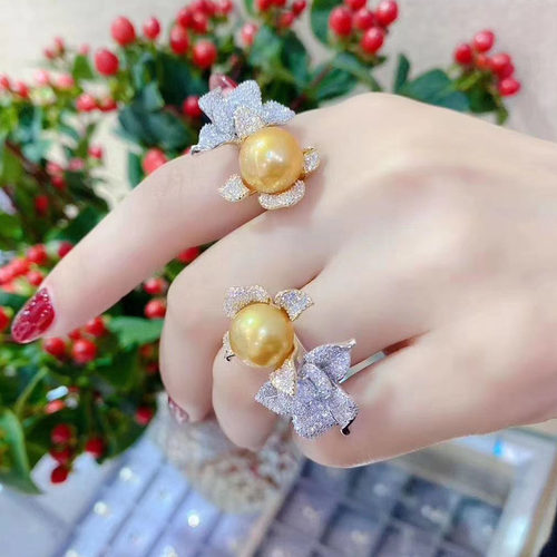 花魁南洋金珠戒指12-13mm高强光