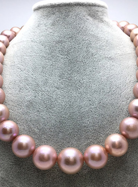 爱迪生天然珍珠项链 12-13-14-15-16mm正圆 强光混彩金色紫色正品