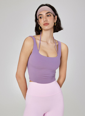 假两件运动内衣挂脖带胸垫瑜伽背心女一体式防震健身文胸 WX41007