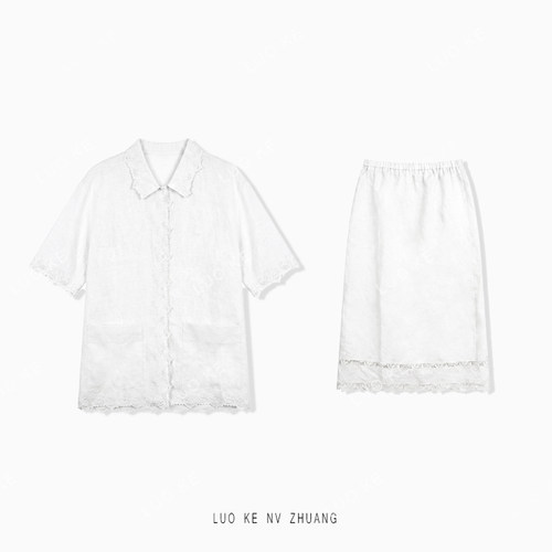 【倩姐严选】休闲简约拼接设计宽松显瘦半裙亚麻套装 W2FXZ7185S