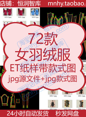 女羽绒服ET纸样带款式图服装冬装prj连帽外套棉袄羽绒裙羽绒裤