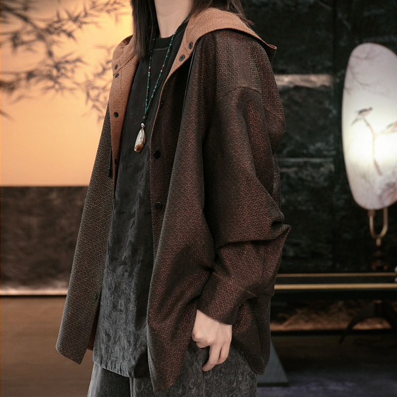 【再易】2025新款赤麟男士香云纱桑蚕丝双穿帽衫上衣ZY0166S,男装,唐装,淘宝优惠券,粉丝福利购,淘宝优惠卷