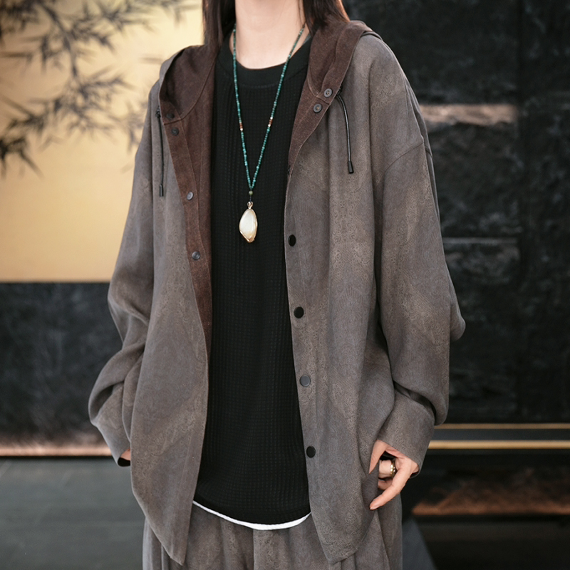 【再易】2025新款雅痞灰男士双穿香云纱桑蚕丝帽衫ZY0166S-F27