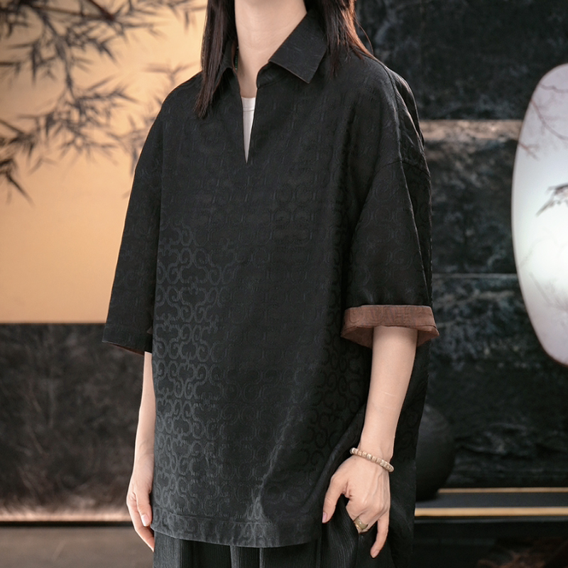 【再易】2025新款巳巳如意香云纱桑蚕丝绞罗男士T恤上衣ZY0283S