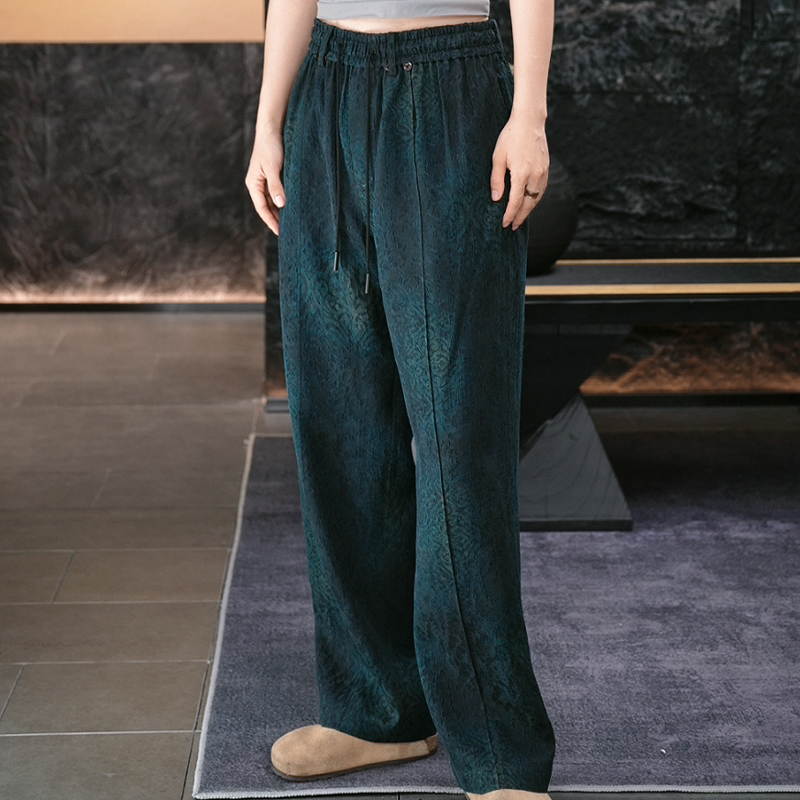 【再易】2025新款蓝染沙罗绉香云纱桑蚕丝男士休闲直筒裤ZY0332K