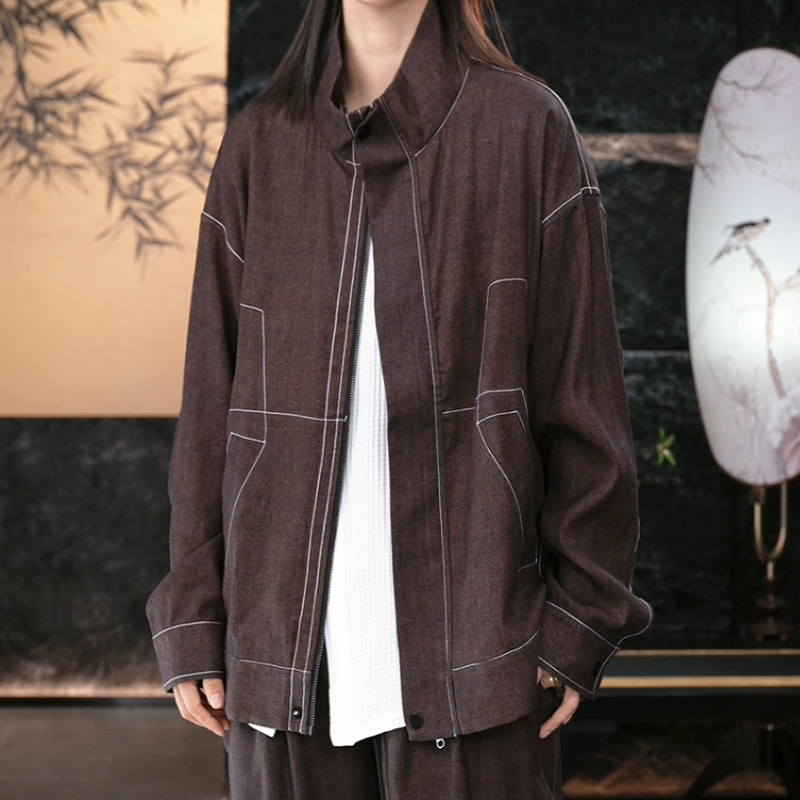 【再易】2025新款复古牛仔香云纱桑蚕丝重工夹克外套ZY0353S-F136