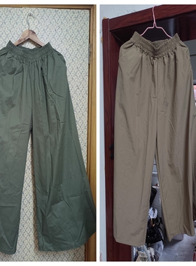 春秋新款高腰显瘦直筒裤女宽松休闲百搭阔腿长裤军绿色大脚卡其色