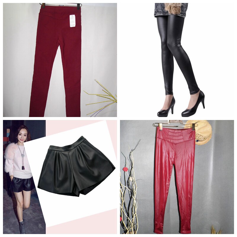 新品秋冬百搭个性女裤酒红色加绒打底裤紧身靴裤