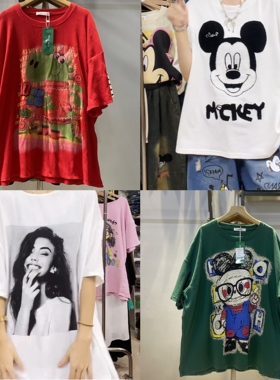 2026年新品四季百搭男女复古休闲宽松贴花圆领短袖T恤女上衣印花