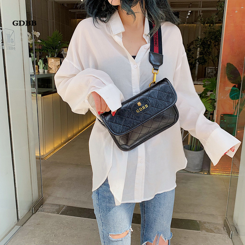 胸包女潮2019新款 ins超火韩版复古宽带斜挎小包百搭绣线信封单肩