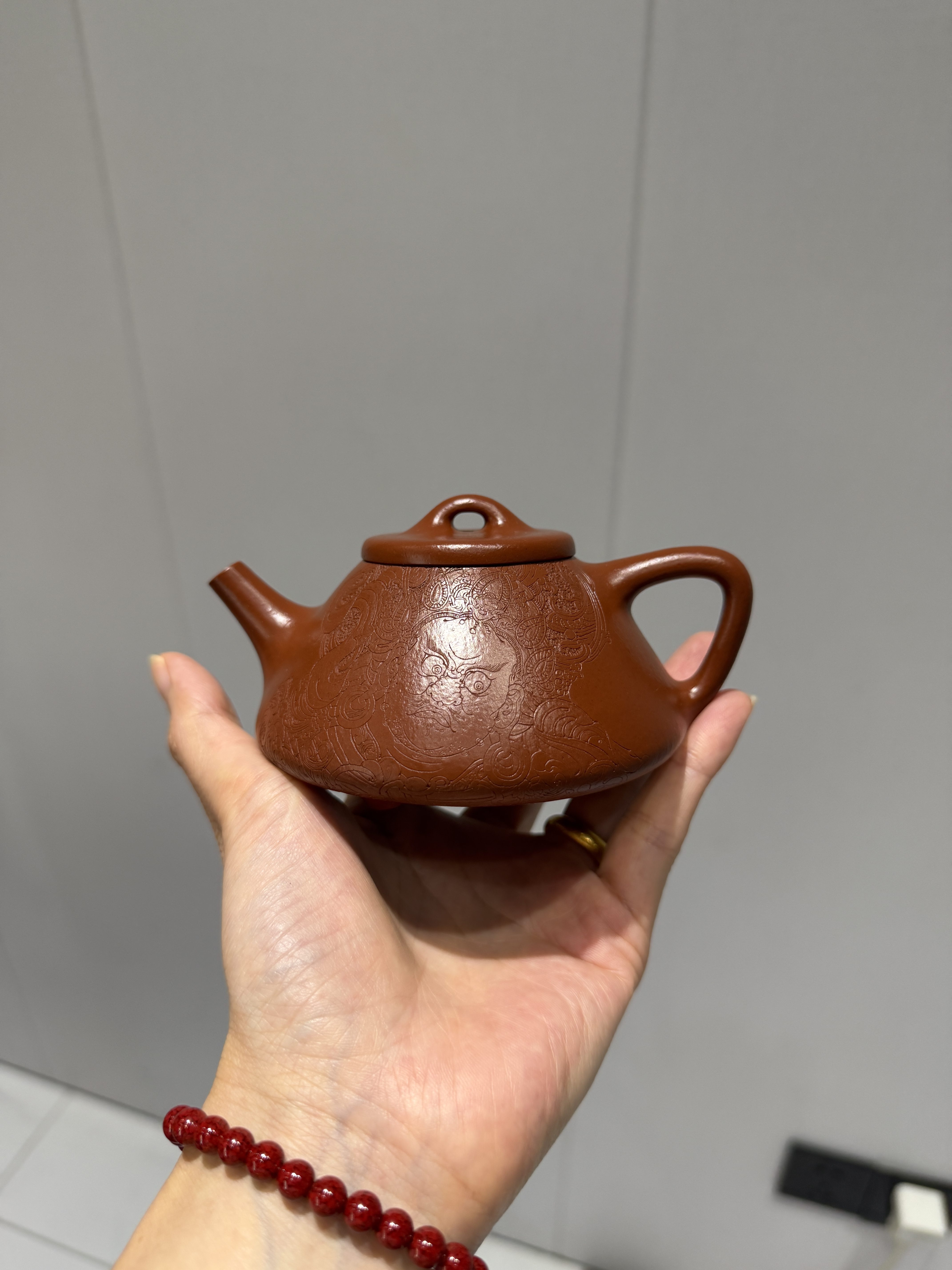 宜兴紫砂壶小煤窑朱泥大红袍子冶石瓢韩程光全手工制容量200cc