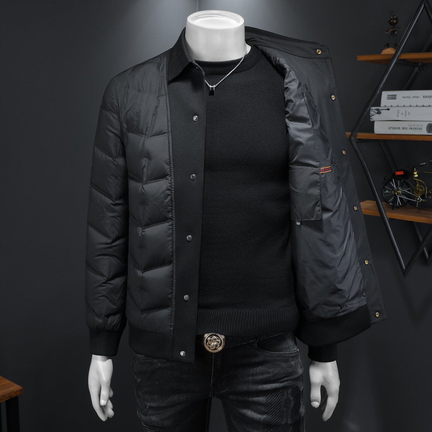 Y26875P3352025高端冬季90%白鸭绒翻领暗花羽绒服假模375,男装羽绒服,钱塘6016-1(原3019)