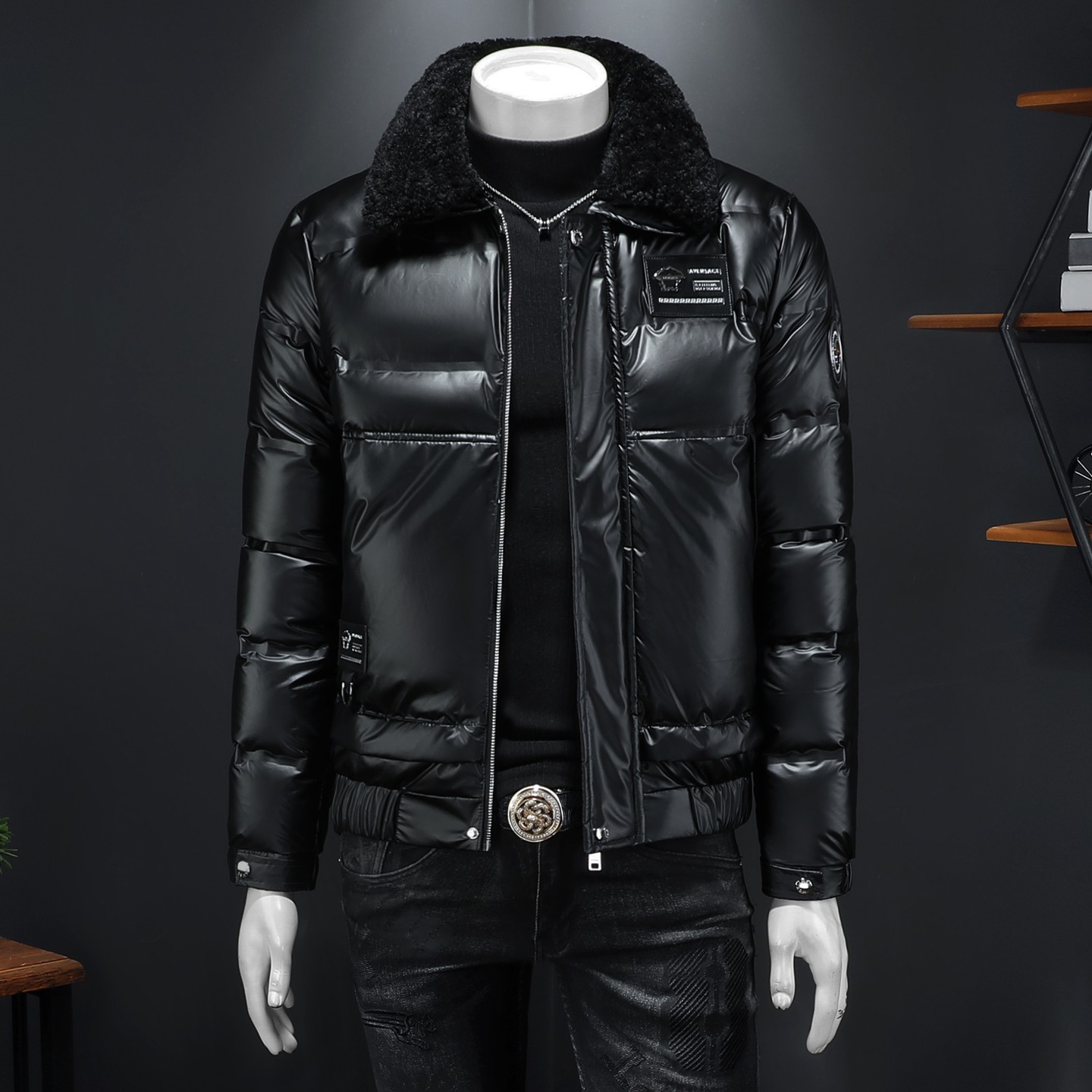 可拆卸Y9822 P320 高端冬季90%白鸭绒亮面翻领羽绒服 假模365,男装羽绒服,钱塘6016-1(原3019)