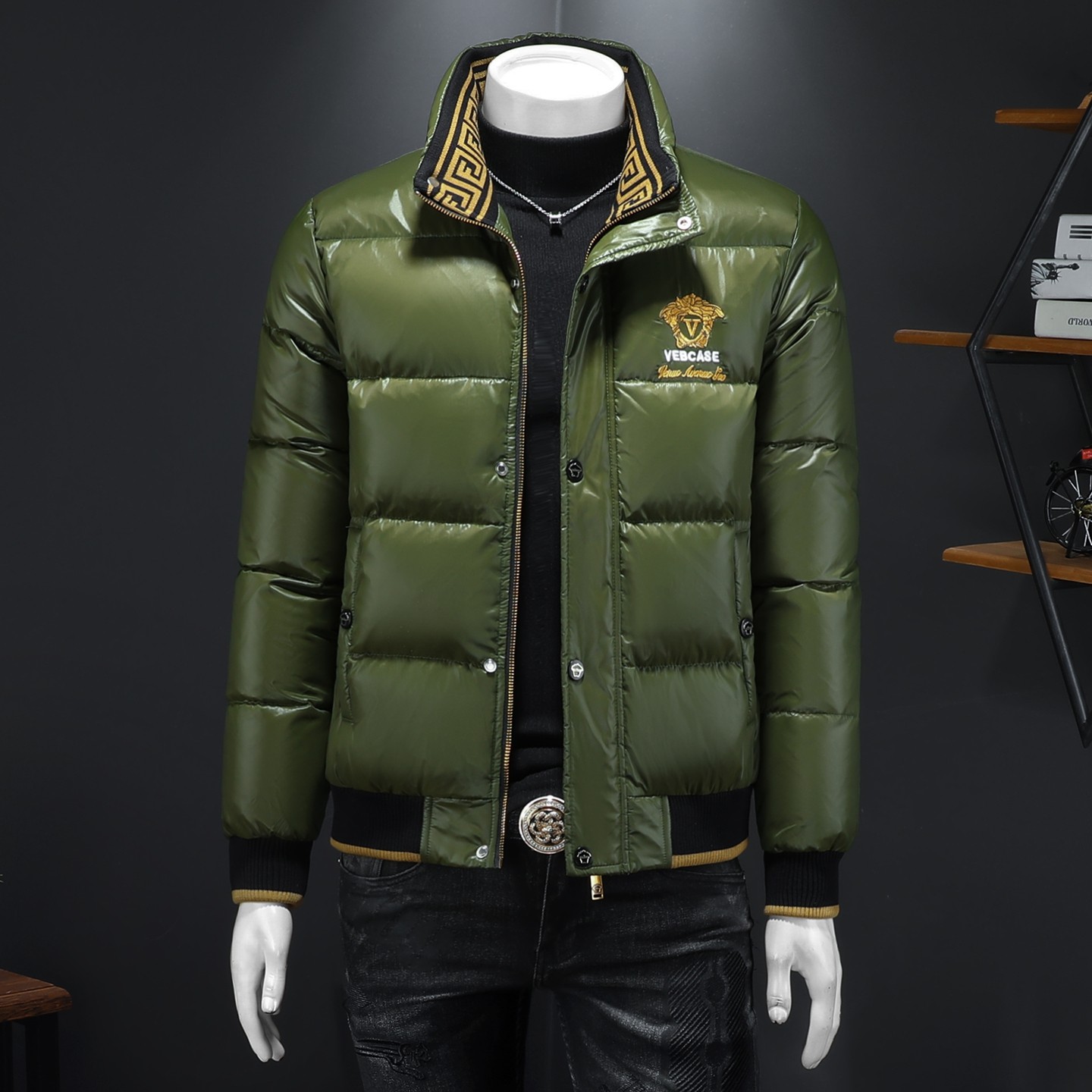 Y9812 P330 2025高端冬季90%白鸭绒绣花立领羽绒服 假模 375,男装羽绒服,钱塘6016-1(原3019)