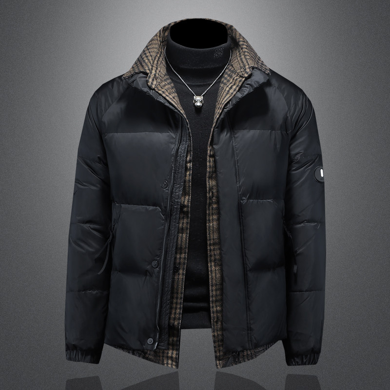 Y061P3402024高端冬季90%白鸭绒亮面立领羽绒服黑色镂空，男装羽绒服，钱塘6016-1(原3019)