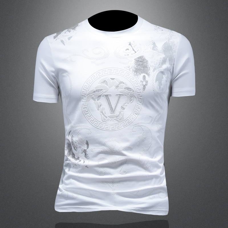 2025年新款短袖T恤钱塘3019TX3053P68镂空白色，男装T恤，钱塘6016-1(原3019)