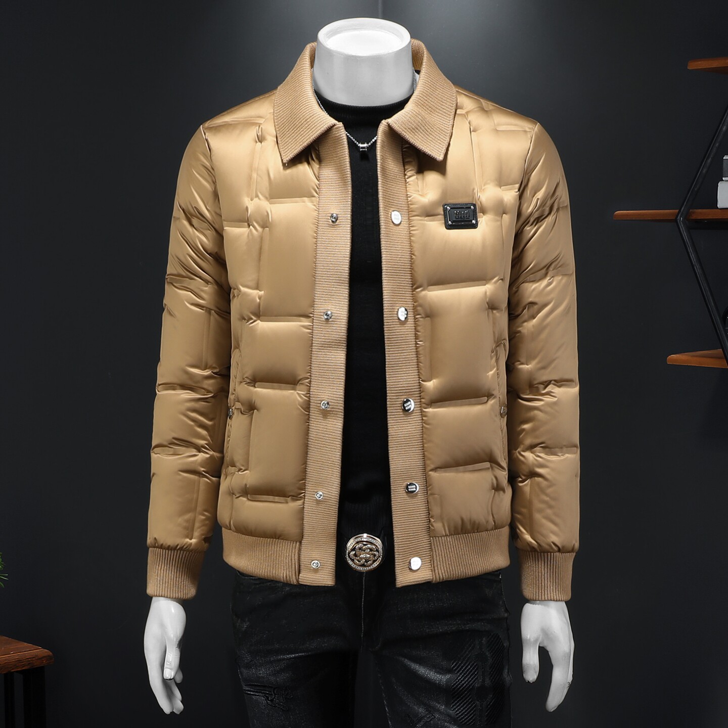 Y9828P3102025高端冬季90%白鸭绒暗花针织领羽绒服假355，男装羽绒服，钱塘6016-1(原3019)