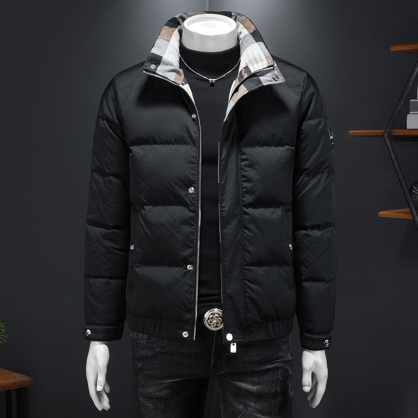 Y88663P3202025高端冬季90%白鸭绒立领提花羽绒服假模365，男装羽绒服，钱塘6016-1(原3019)