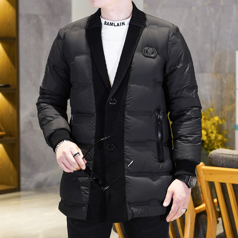 Y9583P3602026冬季90%白鸭绒暗纹针织领中长款羽绒服真模控405,男装羽绒服,钱塘6016-1(原3019)