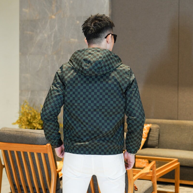 2025年新款印花格子连帽休闲夹克JK9282P140真模,男装夹克,钱塘6016-1(原3019)