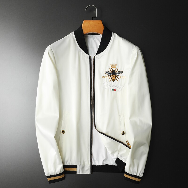 2026年新款印花立领休闲夹克钱塘3019-JK9025P155平铺白色，男装夹克，钱塘6016-1(原3019)