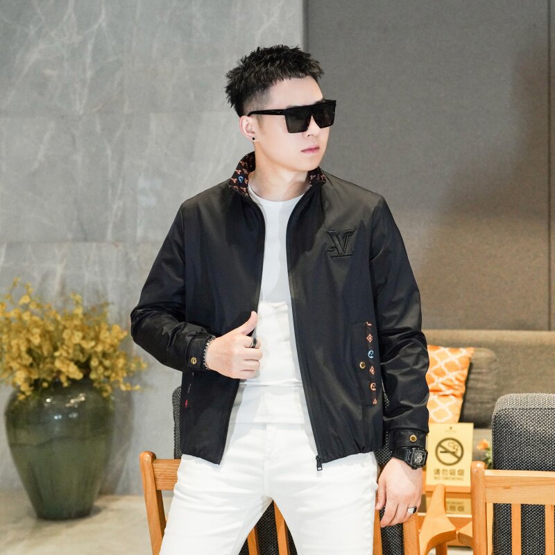 商标已注册2025年新款刺绣立领休闲夹克JK9252P145真模黑色,男装夹克,钱塘6016-1(原3019)