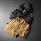 韩式秋季连帽翻领印花修身型夹克帅气大码春秋季亮面男士时尚休闲，男装夹克，钱塘6016-1(原3019)