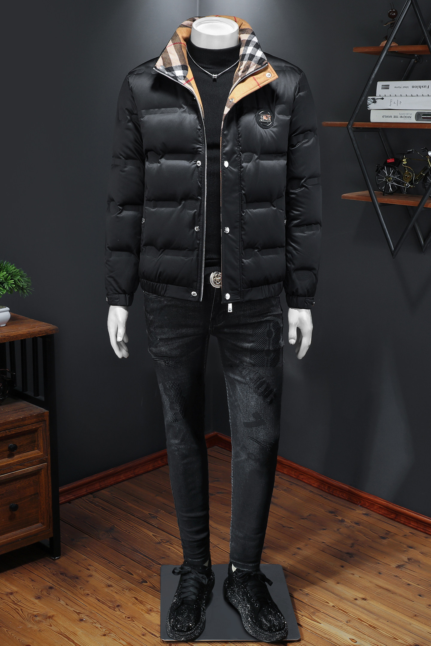 Y8368P3652025高端冬季90%白鸭绒亮面立领羽绒服假模395,男装羽绒服,钱塘6016-1(原3019)