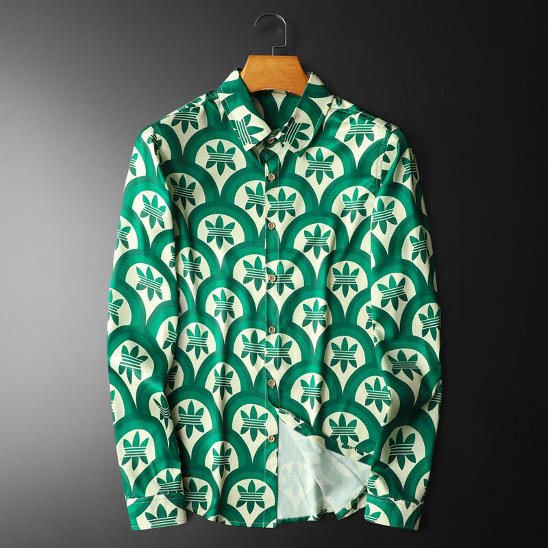 2026年新款长袖衬衫青春大码修身衬衣钱塘30192306P70平铺绿色，男装衬衫，钱塘6016-1(原3019)