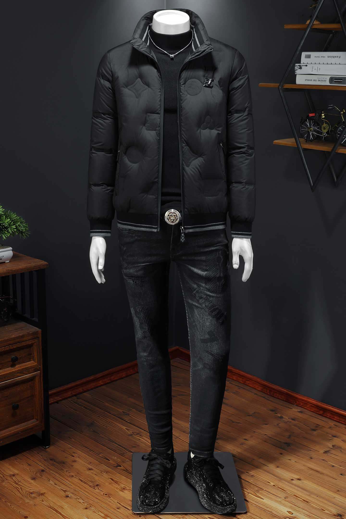 Y9820P2902025高端冬季90%白鸭绒暗花立领羽绒服假模335，男装羽绒服，钱塘6016-1(原3019)