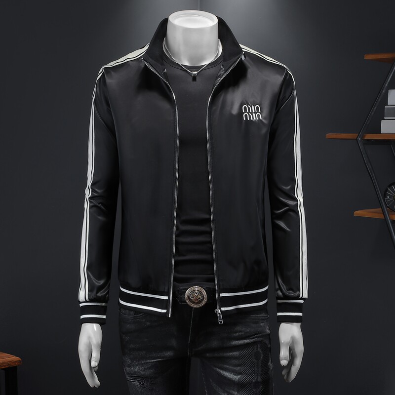 商标已注册2026年新款刺绣立领休闲夹克JK9237P155假模黑色，男装夹克，钱塘6016-1(原3019)