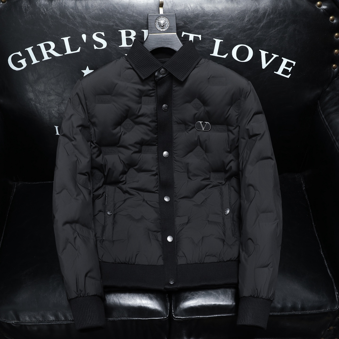 Y9866P3352025高端冬季90%白鸭绒暗花翻领羽绒服沙发黑色，男装羽绒服，钱塘6016-1(原3019)