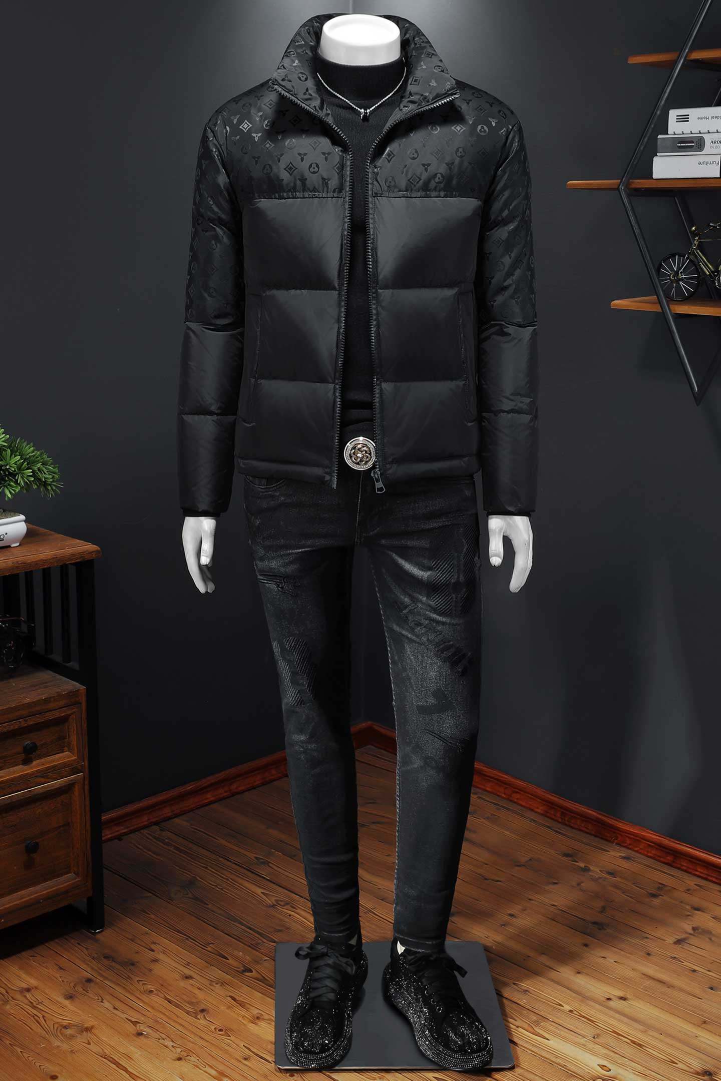 Y9821P3102025高端冬季90%白鸭绒提花立领羽绒服假模355，男装羽绒服，钱塘6016-1(原3019)