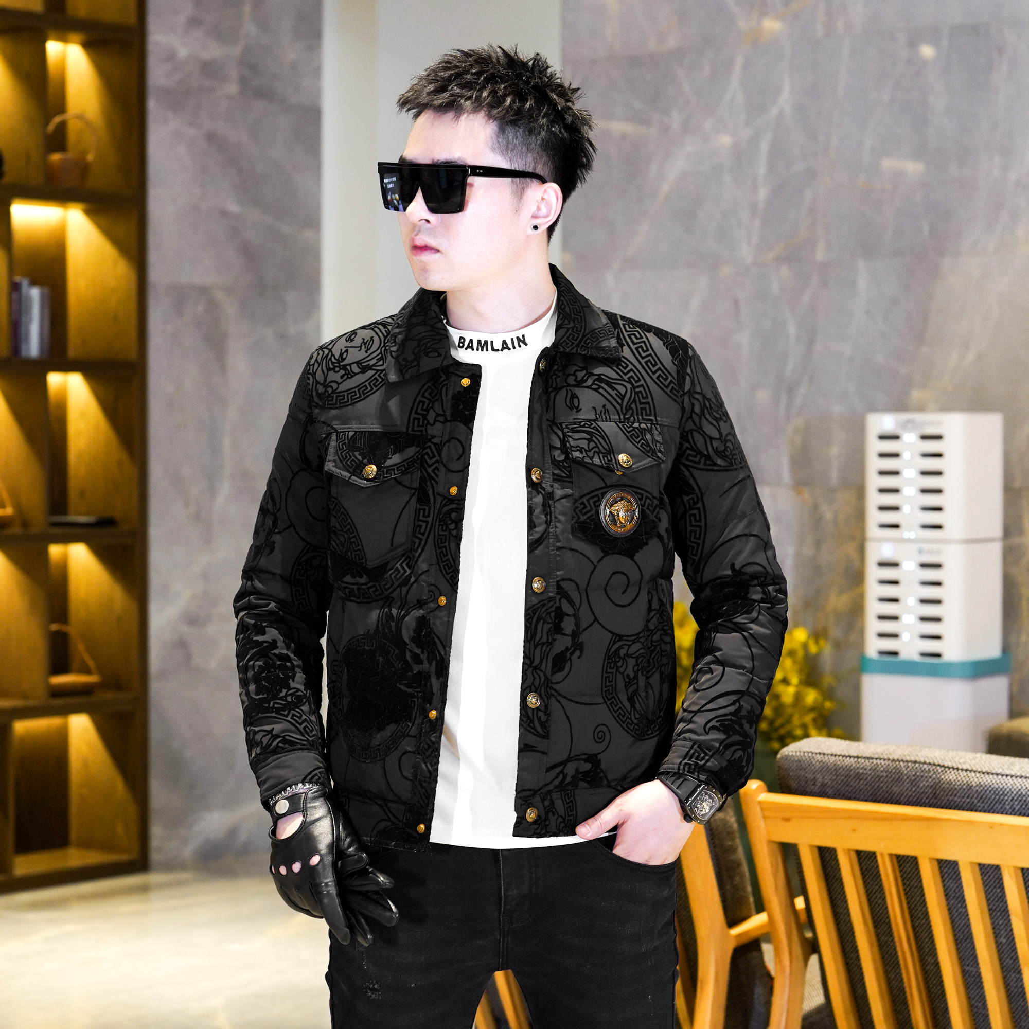 Y9883P3002024高端冬季90%白鸭绒翻领单排扣羽绒服真模黑色，男装羽绒服，钱塘6016-1(原3019)