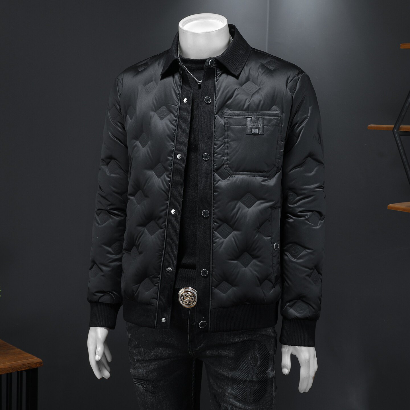Y79229P3352025高端冬季90%鹅绒翻领暗花羽绒服假模390,男装羽绒服,钱塘6016-1(原3019)