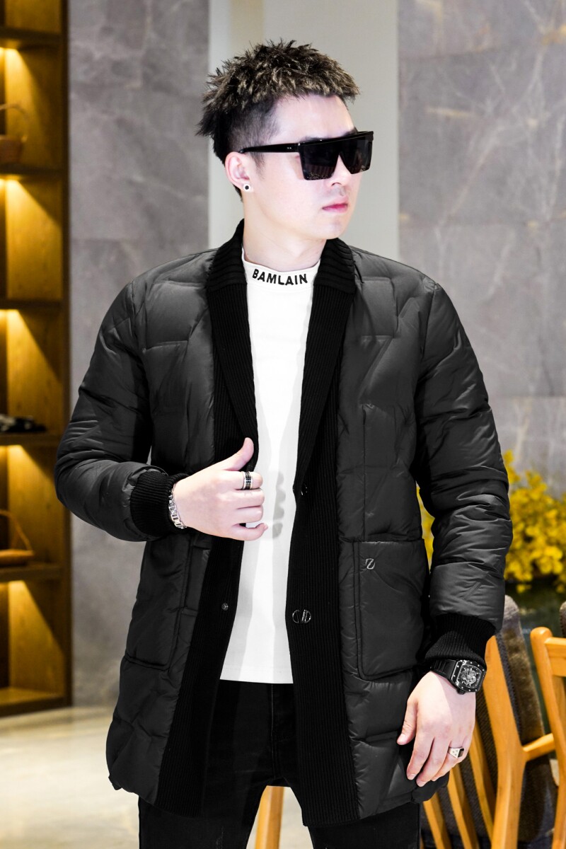 Y9582P3602026冬季90%白鸭绒暗纹针织领中长款羽绒服真模控405,男装羽绒服,钱塘6016-1(原3019)