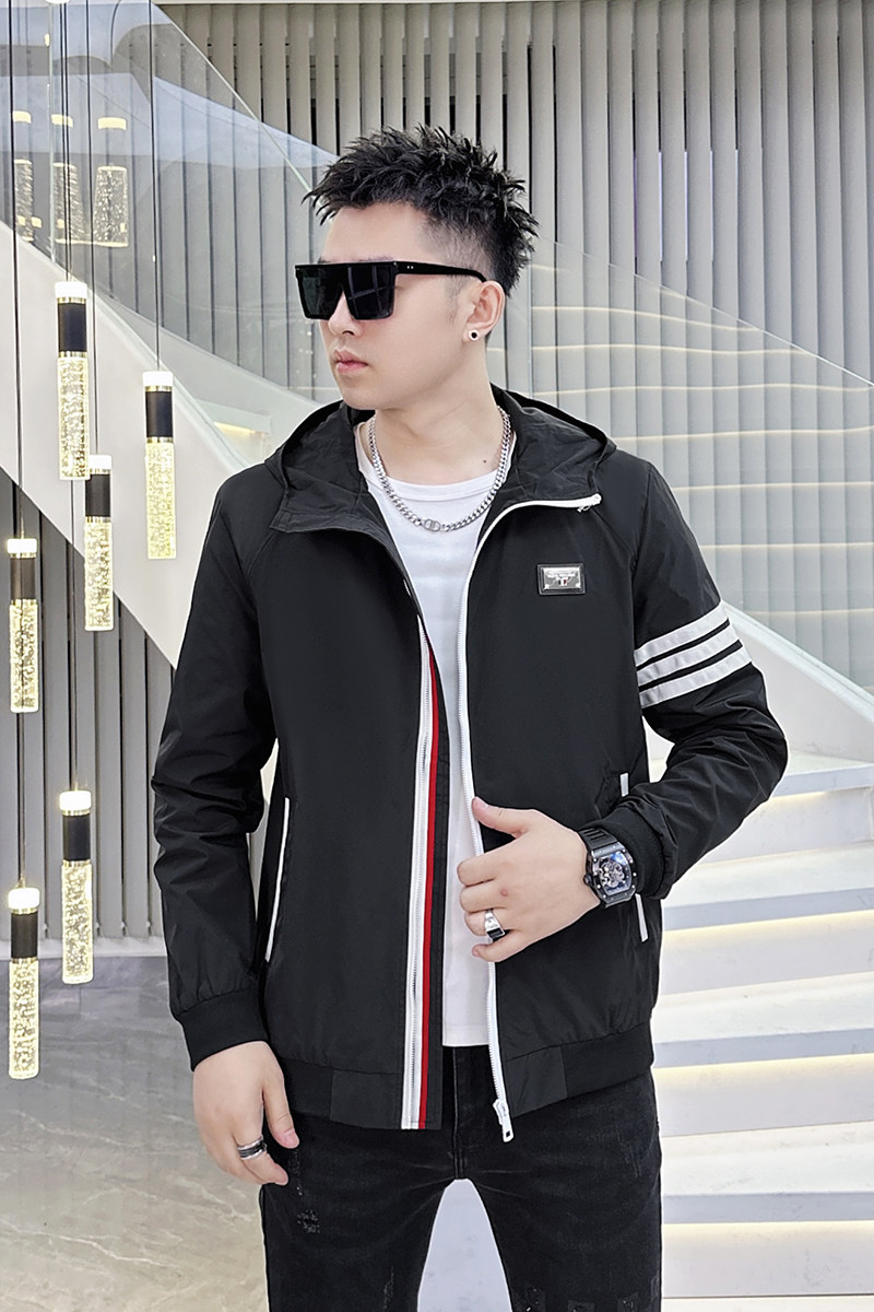 2026年新款撞色连帽休闲夹克钱塘3019-JK9089P165真模黑色,男装夹克,钱塘6016-1(原3019)