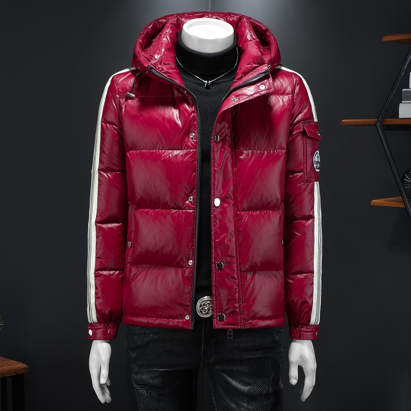 Y9861 P350 2025高端冬季90%白鸭绒亮面连帽羽绒服 假模 385,男装羽绒服,钱塘6016-1(原3019)