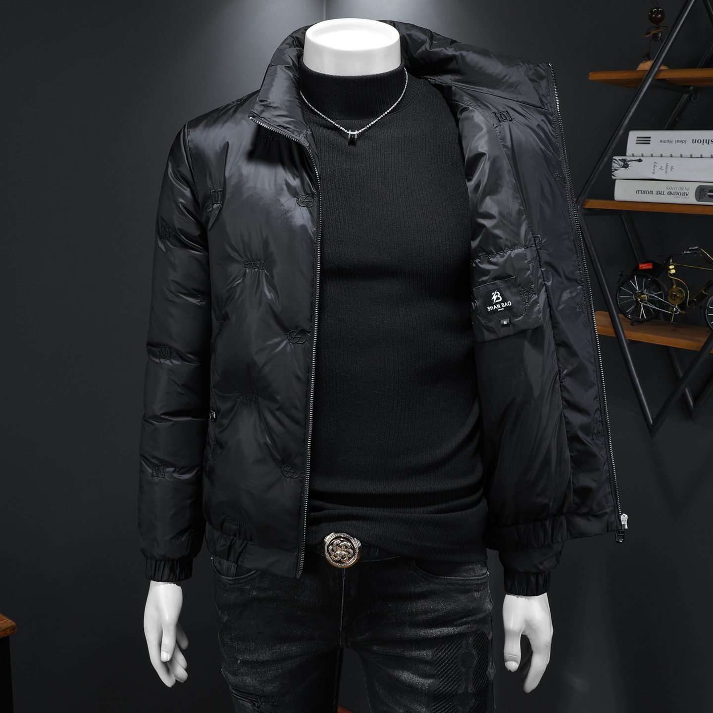 Y9800P2902025高端冬季90%白鸭绒绣花立领羽绒服假模335，男装羽绒服，钱塘6016-1(原3019)