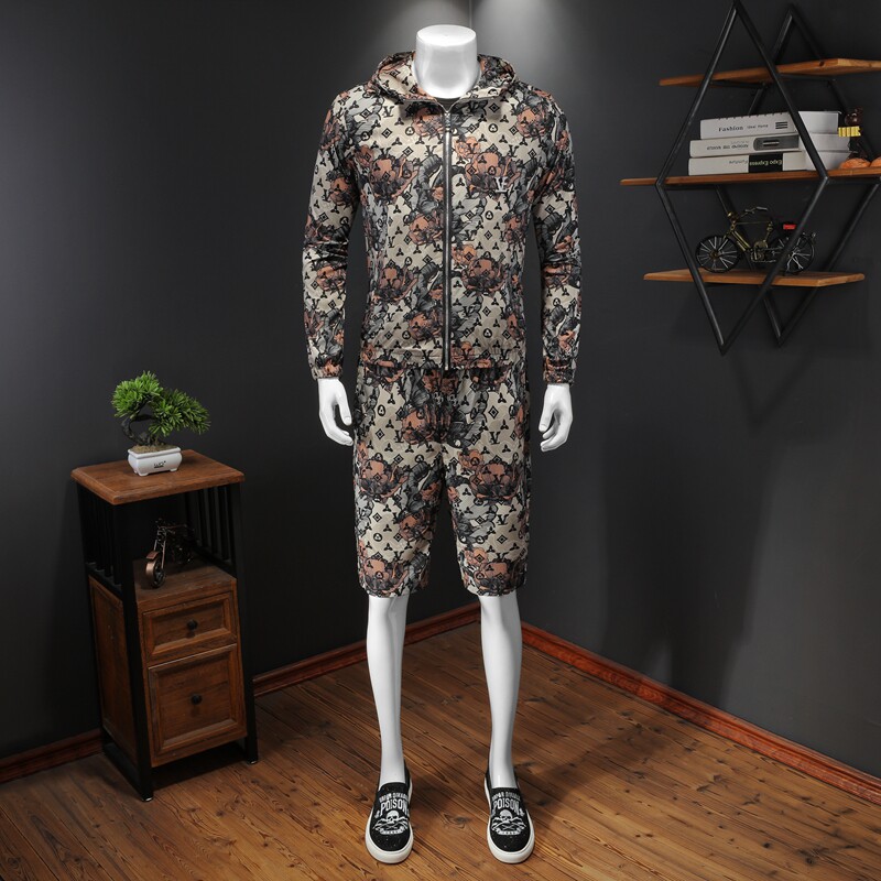 2026年新款防晒短裤套装钱塘30191243+9065套装P218假模咖色，男装休闲套装，钱塘6016-1(原3019)